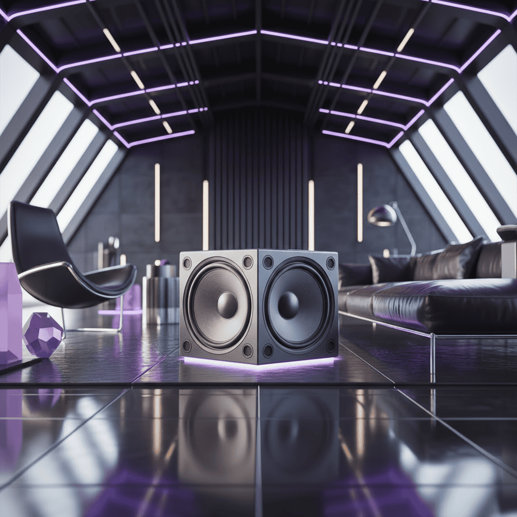 Modernes Soundsystem in elegantem Wohnraum – High-End Lautsprecher mit klarem Design und präziser Klangqualität.